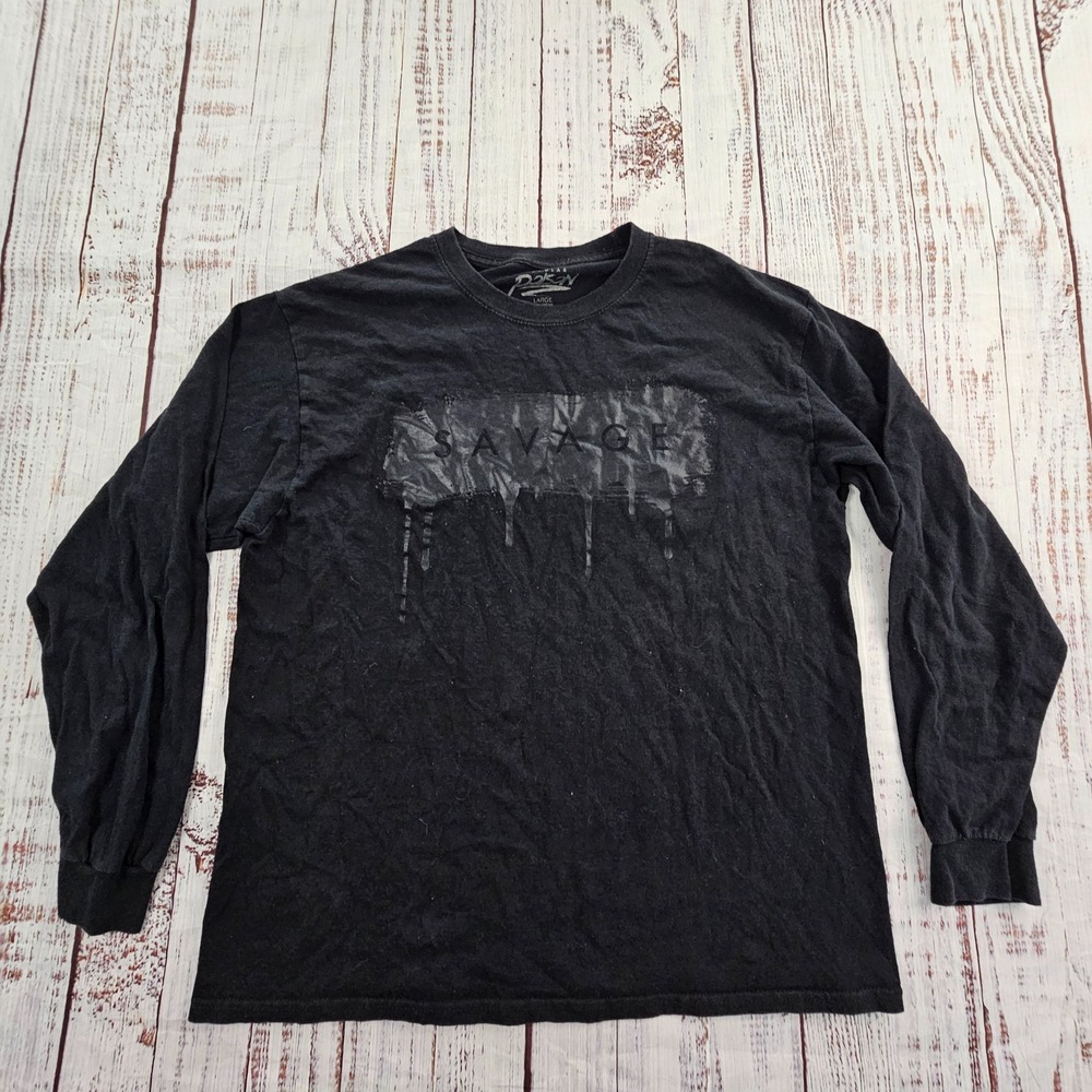 Popular Poison Savage Black Long Sleeve Cotton T-Shirt Men's L
